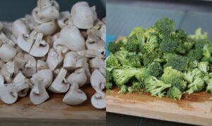 Brokkoli und Pilze geschnitten