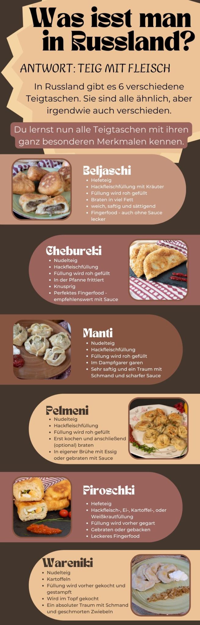 Russische Teigtaschen - alle Rezepte inkl. Namen